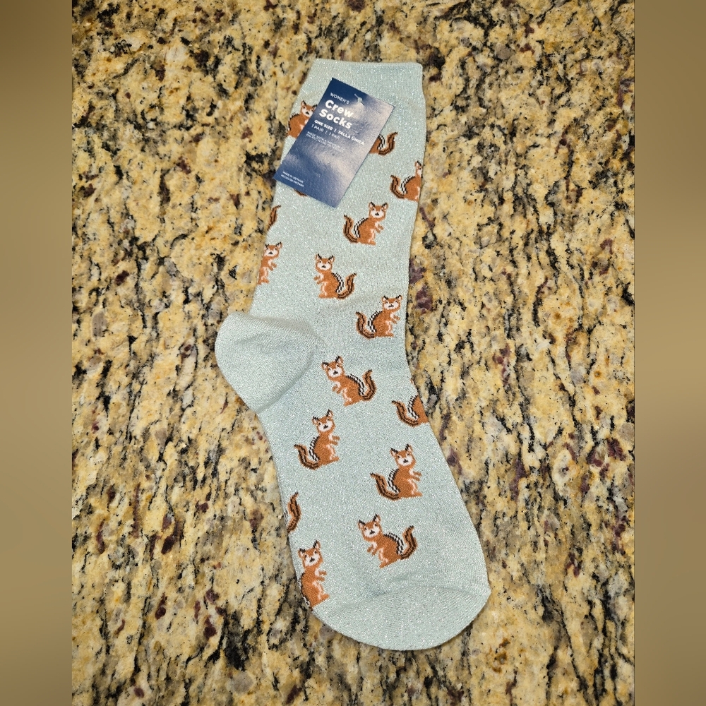 🌟NWT Crew Socks with Squirrel Pattern - Light Blue